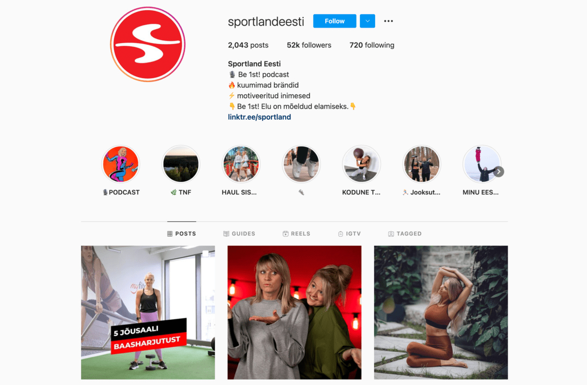 kuvatõmmis Sportland Eesti Instagrami kontost